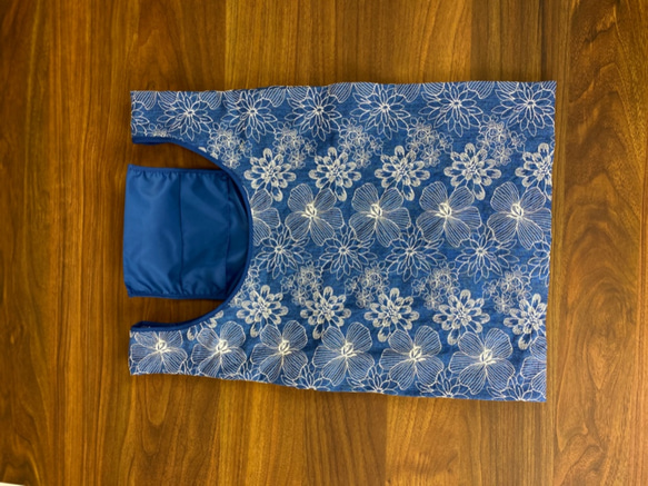再販【折りたためる】デニム　刺繍　エコ　バッグ　サブ　収納可能　一体型内ポケット付　ネイビー　ブルー 5枚目の画像