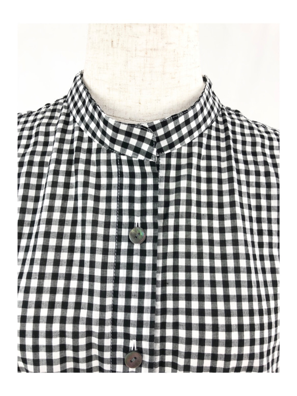 【ギンガムチェック】コットン　オーバーサイズ　シャツ　スタンドカラー　綿　ドロップショルダー　ブラウス 5枚目の画像