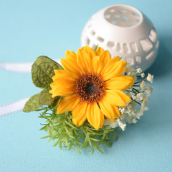 《送料無料 !》ひまわりとカスミ草♪ミニ花束＊コロリン器付＊Creema限定 3枚目の画像