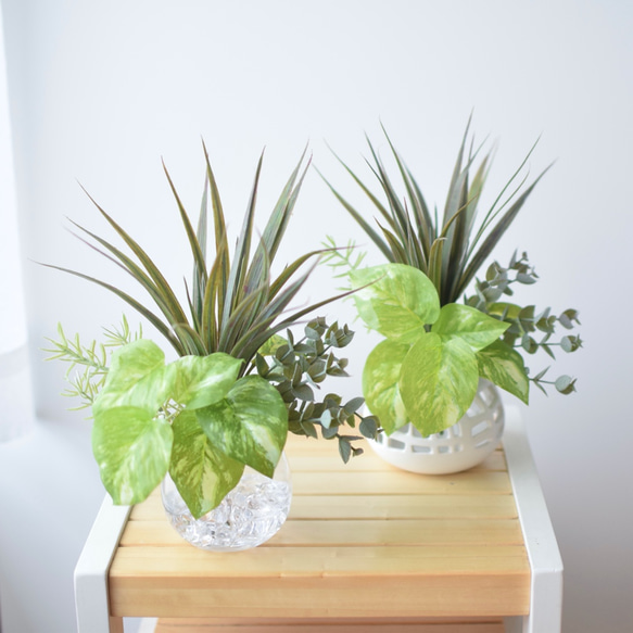 涼しげ♪氷みたいなストーン入り♪観葉植物フェイクウォーターアレンジ【デスク回り トイレに最適！】 10枚目の画像