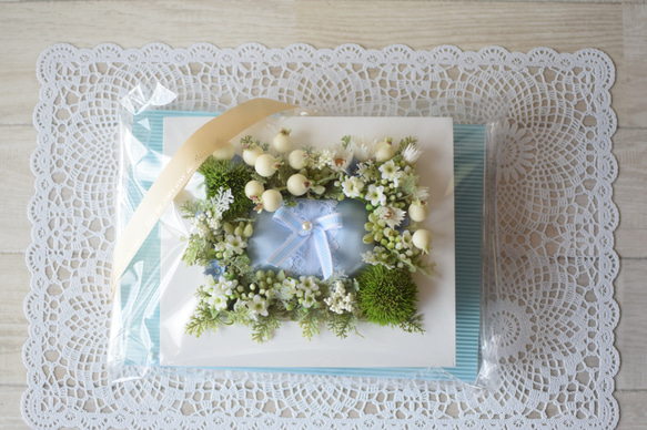 ＜2way リングピロー♪＞ サムシングブルー*ホワイトベリーとブバルディア *【完成品】 7枚目の画像