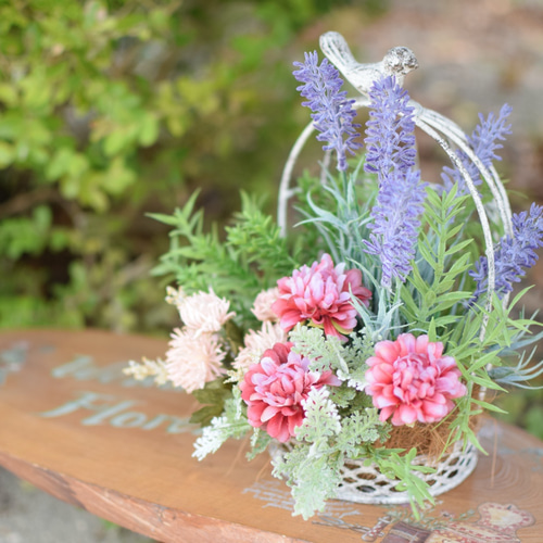 お花　寄せ植え　鳥かご　母の日　寄せ植え お花寄せ植え鳥かご母の日寄せ植え