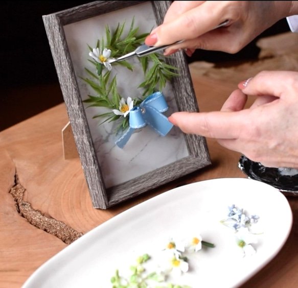 花教室が作った♪  大人の花キット【レッスン動画付き】選べるフレームプチリース(ミモザ＊デイジー＊ラベンダー)☆送料無料 7枚目の画像