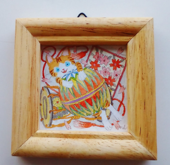 ミニ額縁原画 毬で遊ぶネコ イラスト ホリマキ 通販｜Creema(クリーマ  