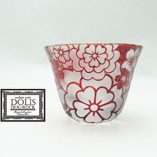 ガラスのぐい呑み 「花宴」 赤 ～GENJI series～ おちょこ
