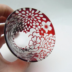 ガラスのぐい呑み　「花宴」　赤　～ＧＥＮＪＩ series～ 6枚目の画像