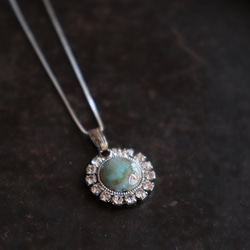 Enamel stone necklace round #5 emerald sv925 2枚目の画像