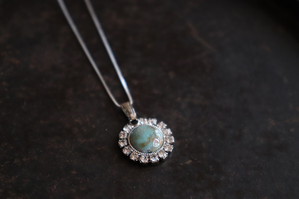 Enamel stone necklace round #5 emerald sv925 2枚目の画像