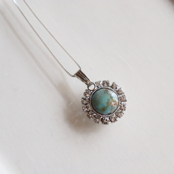 Enamel stone necklace round #5 emerald sv925 4枚目の画像