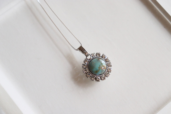 Enamel stone necklace round #5 emerald sv925 4枚目の画像