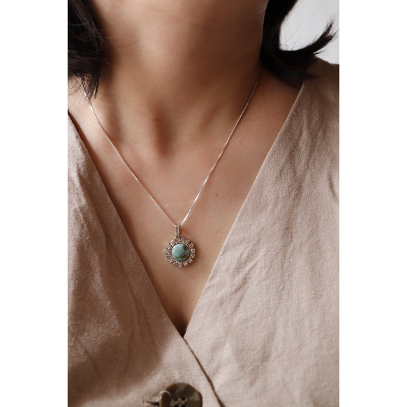 Enamel stone necklace round #5 emerald sv925 6枚目の画像