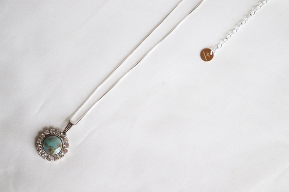 Enamel stone necklace round #5 emerald sv925 7枚目の画像