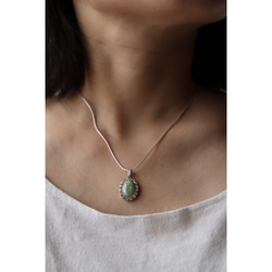 Enamel stone necklace oval #3 emerald sv925 4枚目の画像