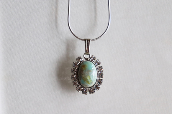 Enamel stone necklace oval #3 emerald sv925 5枚目の画像