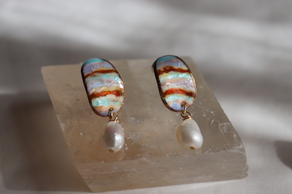 Peau earrings (stripe♯1)七宝焼き 1枚目の画像