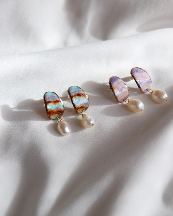 Peau earrings (stripe♯1)七宝焼き 6枚目の画像