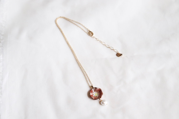 Flower pearl necklace (オレンジ)七宝焼き 2枚目の画像