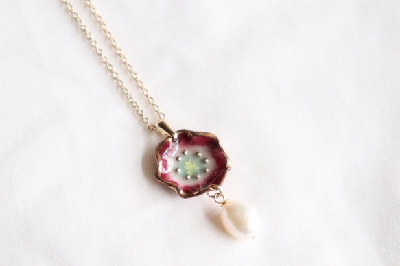 Flower pearl necklace (レッド)七宝焼き 1枚目の画像