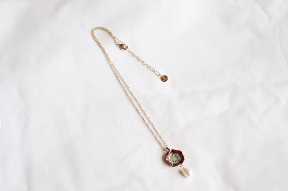 Flower pearl necklace (レッド)七宝焼き 2枚目の画像