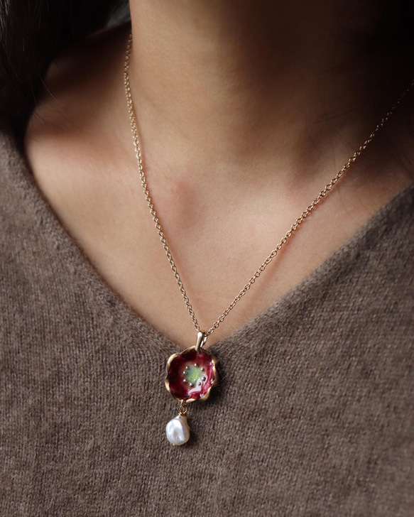 Flower pearl necklace (レッド)七宝焼き 4枚目の画像