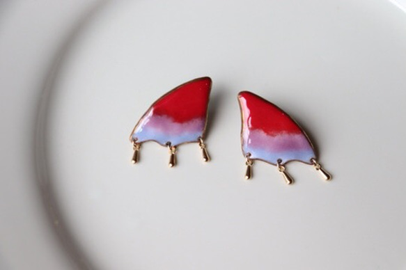 Lung Earrings(レッド・ブルー)七宝焼き 2枚目の画像