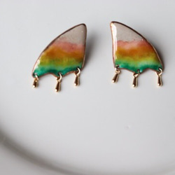 Lung Earrings(ベージュ・グリーン)七宝焼き 2枚目の画像