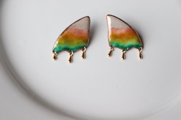 Lung Earrings(ベージュ・グリーン)七宝焼き 2枚目の画像