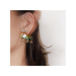 Lung Earrings(ベージュ・グリーン)七宝焼き 5枚目の画像