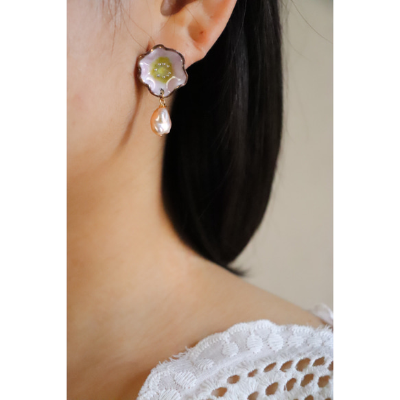 Flower pearl earrings(cherry blossom )七宝焼き 2枚目の画像