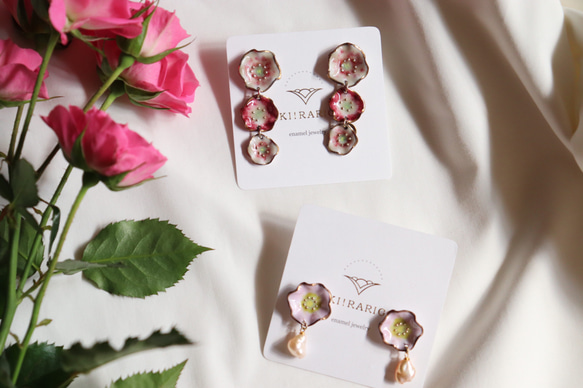 Flower pearl earrings(cherry blossom )七宝焼き 4枚目の画像