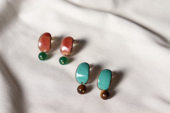 Peau earrings (orange pink)七宝焼き 4枚目の画像