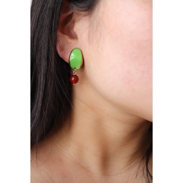 Peau earrings (green)七宝焼き 3枚目の画像