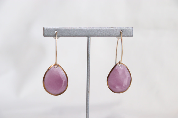 Wire Stone Earrings (purple)七宝焼き 1枚目の画像