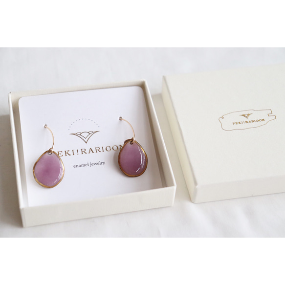 Wire Stone Earrings (purple)七宝焼き 3枚目の画像