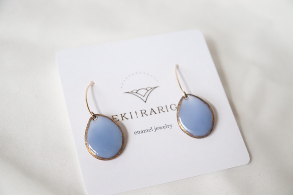 Wire Stone Earrings (light blue)七宝焼き 5枚目の画像
