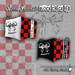 Ribbon forever15× BLOCK CHECK RED(Black/White)立体型マスク 1枚目の画像