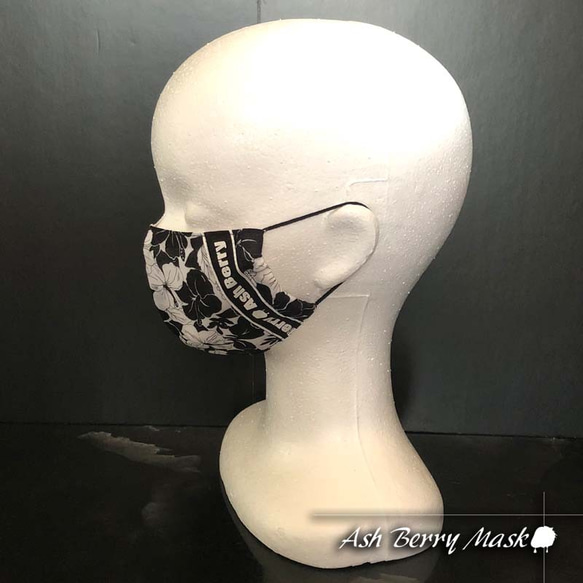 【子供用】和柄ハイビスカス黒(6type Ribbon)立体型マスク/Ash Berry Mask 4枚目の画像