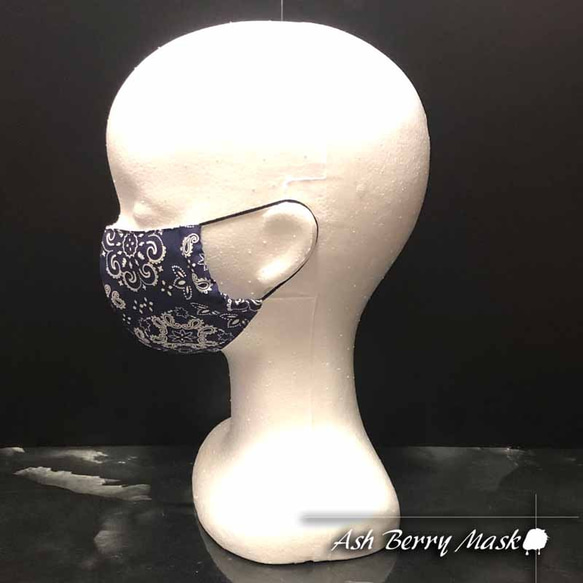 Paisley Navy (6type Ribbon)立体型マスク/ Ash Berry Mask 6枚目の画像