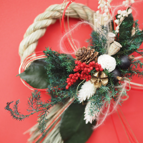 新作 しめ縄 稲藁リース ミニ しめ縄・しめ飾り minoka flower 通販