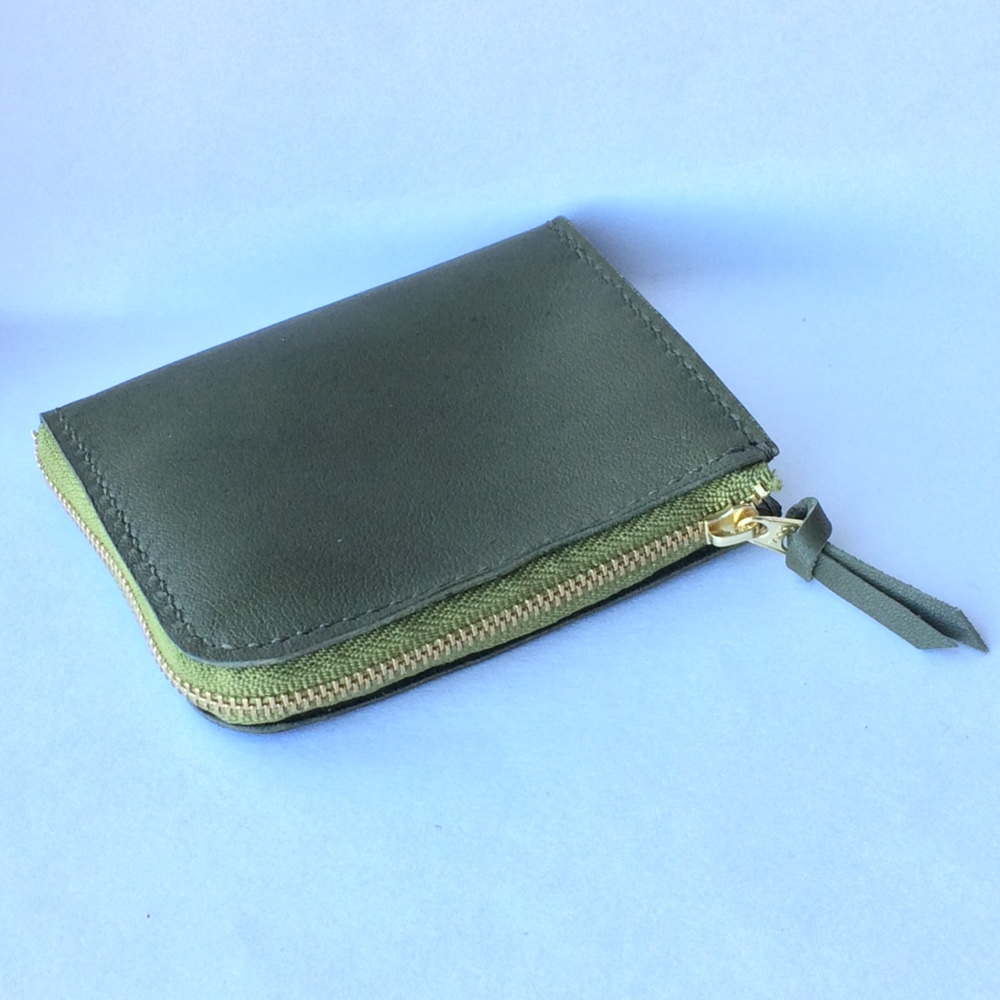 本革スリムdeコンパクト財布＊オリーブグリーン
