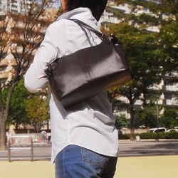 【日本送料無料】サイド手紐ショルダー　ダークブラウン（こげ茶）・無地　受注生産 2枚目の画像