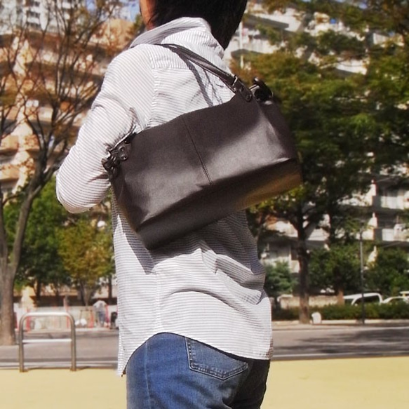 【日本送料無料】サイド手紐ショルダー　ダークブラウン（こげ茶）・無地　受注生産 2枚目の画像