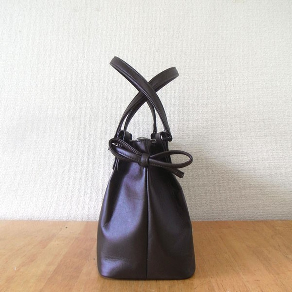 【日本送料無料】サイド手紐ショルダー　ダークブラウン（こげ茶）・無地　受注生産 4枚目の画像