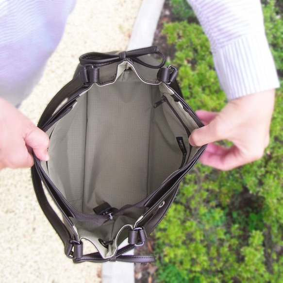 【日本送料無料】サイド手紐ショルダー　ダークブラウン（こげ茶）・無地　受注生産 6枚目の画像