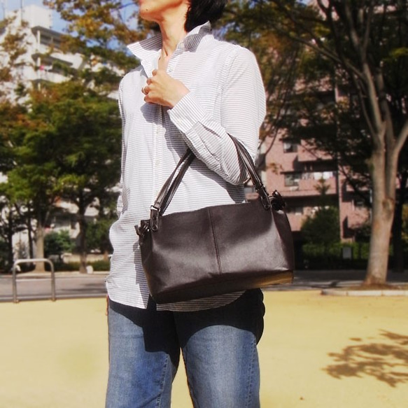 【日本送料無料】サイド手紐ショルダー　ダークブラウン（こげ茶）・無地　受注生産 7枚目の画像