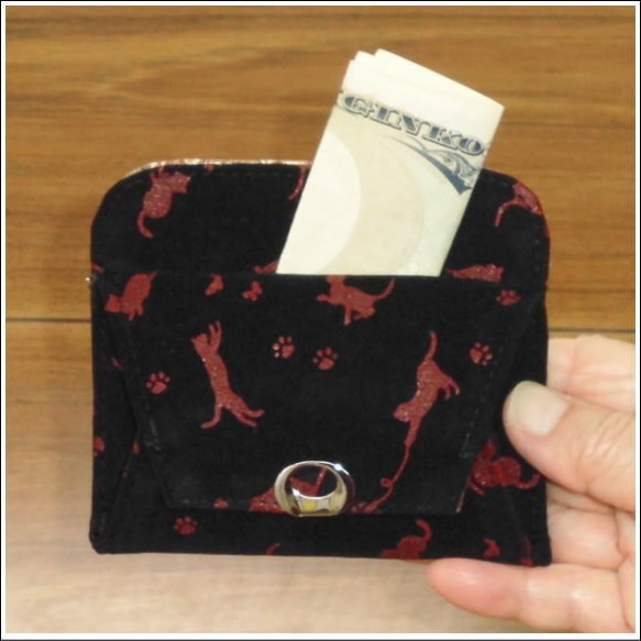 小銭入れBタイプ　コインケース　ブラック・猫（キャット）柄（財布） 3枚目の画像