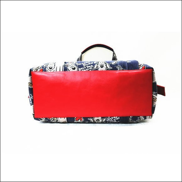 ワイヤーあおり型バッグ　ドッグ柄生地×レッド合皮 6枚目の画像