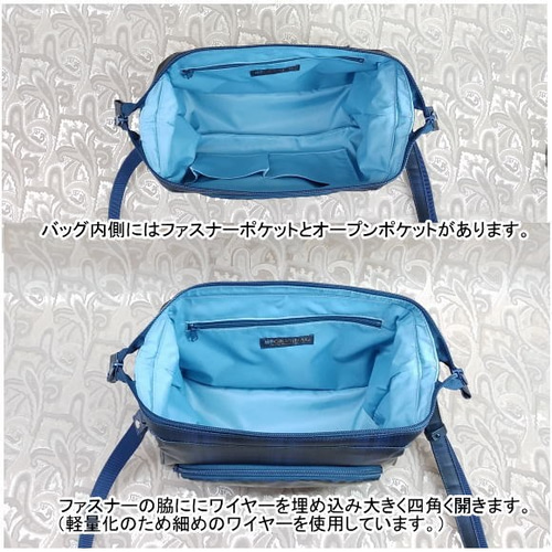 ワイヤー型ショルダーバッグ「サークル」ネイビーチェック柄合皮