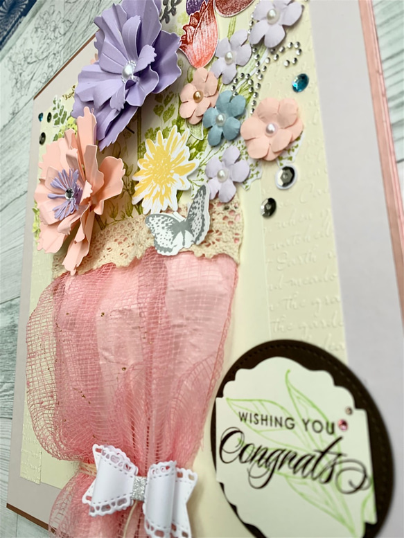 寄せ書き「CONGRATS」　花束の色紙 (パールピンク) 恩師へ・ご勇退の上司へ ・異動・お祝い・お礼　 3枚目の画像