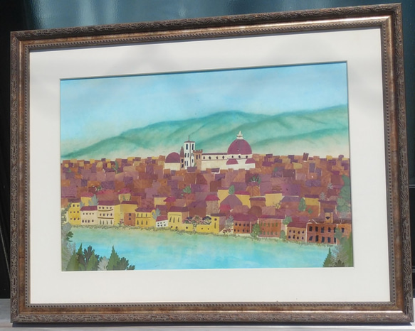 イタリア　フィレンツェの町並み　押し花額 